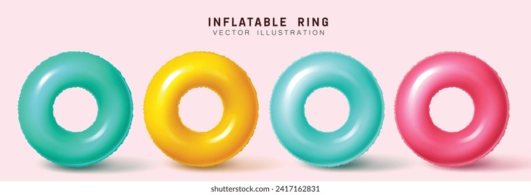 Summer inflatable ring vector set design. Summer inflatable rings, floaters objects collection for vacation swimming elements. Vector illustration summer floaters set.
