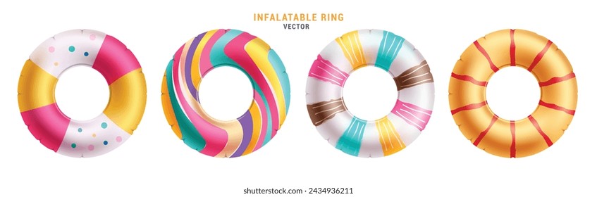 Summer inflatable ring vector set design. Summer floaters swimming rubber round toy colorful collection for sea, beach and pool swim ring. Vector illustration inflatable ring collection.
