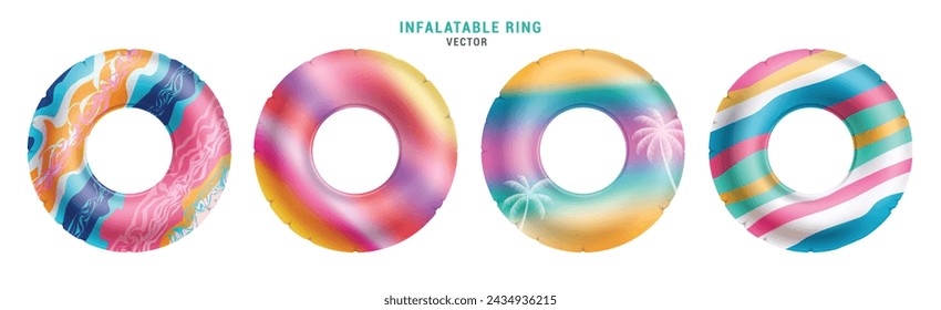 Summer inflatable ring vector set design. Summer floaters colorful round buoy for tropical season swimming elements collection. Vector illustration summer inflatable ring set. 
