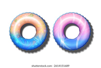 summer inflatable two swim rings isolated on the white background top view design. summer vacation modern floater swim rings vector illustration.