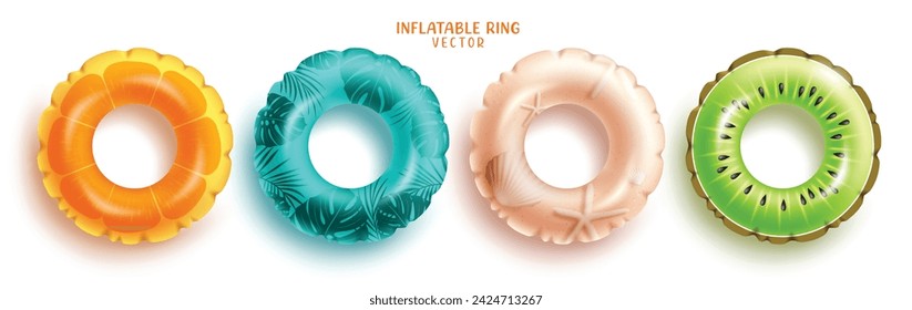 Summer inflatable vector set design, Summer floaters, ring, round circle inflatable collection for tropical season swimming elements. Vector illustration summer inflatable collection. 
