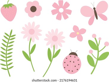 Summer insects flowers vector illustration