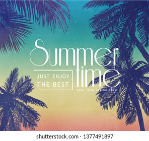 Summer inspiration retro card for beach tropical party invitation, wedding, date, birthday, travel advertising