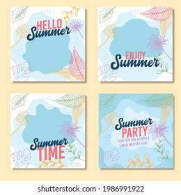 Summer instagram or social media post background with hand drawn floral elements.