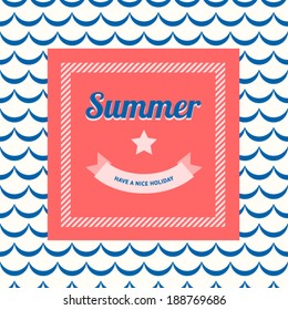 Summer invitation card. Sailor theme. Text and color editable.