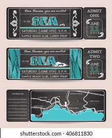 Summer Invitation Template. Chalkboard design. Ticket to a sea p