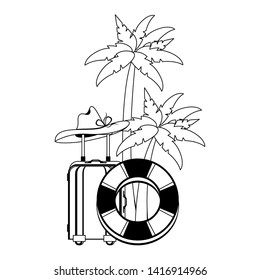 Summer island with luggage hat and float cartoons vector illustration graphic design