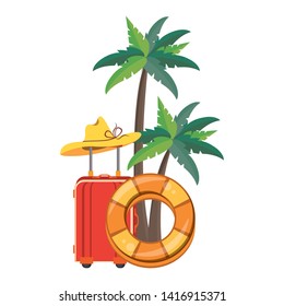 Summer island with luggage hat and float cartoons vector illustration graphic design