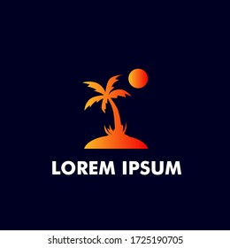 summer island with orange color house for travel or homestay company symbol