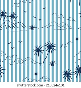 Sommerpalme nahtlose Muster auf marinebasischem Hintergrund,Design für Mode,Gewebe,Textilien,Tapeten,Cover,Umhüllung und alle Drucke,Vektorgrafik
