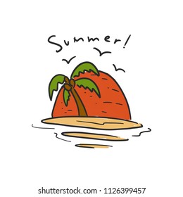Summer island sunset coconut tree doodle brush badge
