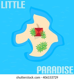 Summer Island With Top View With Building And Palm Trees