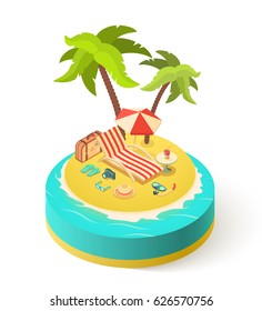 Summer Isometric Island, Vacation With Holidays Accessories