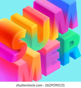 Summer isometric lettering design. Colorful 3D letters on bright background.