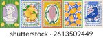 Summer. Italy. Amalfi. Vector illustration of Mediterranean Italian tile with seagull, lemons, sardine fish, antique bust, mango pattern for poster, card or background