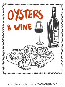 Summer Italy la dolce vita vintage posters. Amalfi or Sicily of postage stamps of Italian Mediterranean with wine and oysters. Retro frame border. Vector illustration ink doodle sketch style