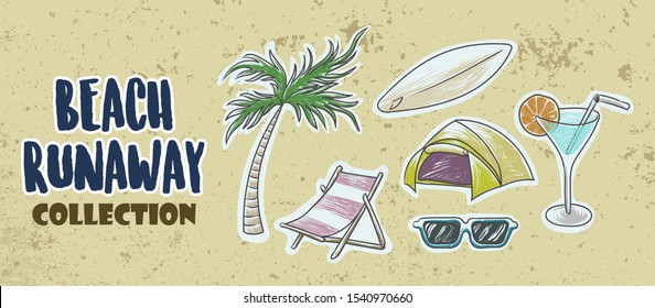 Summer item collection isolated vector illustration