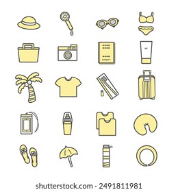 Summer item travel icon set