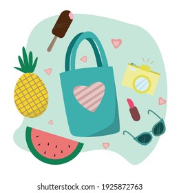 Summer items. Summer days. Holidays