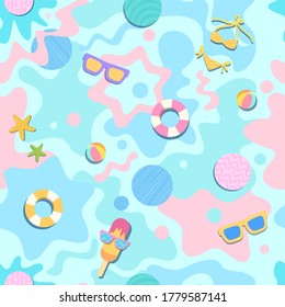 Summer items design to seamless pattern on pastel background colors.