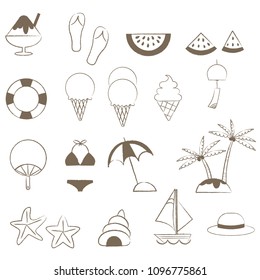 Summer items drawn with lines