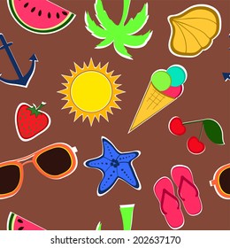 Summer items, fun and travel. Seamless bright texture