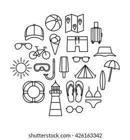 Summer Items Icon Set in trendy line style. Good for use and edit. Simple and easy use.