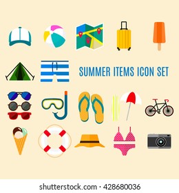 Summer Items Icon Set in trendy flat style. Good for use and edit. Simple and easy use. EPS 10.