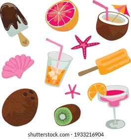 summer items - a set of flat vector illustrations
