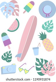 Summer items set vector illustration 