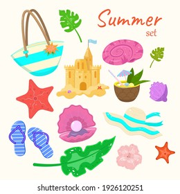 Summer items. Vector set. Vector illustration. Stoke. Summer set.
