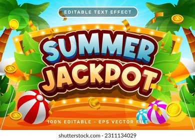 summer jackpot 3d text effect and editable text effect with illustration of summer on the beach