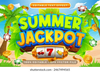 summer jackpot 3d text effect and editable text effect with illustration of summer on the beach