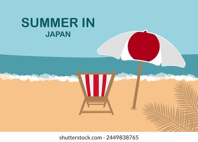 Summer in Japan, beach chair and umbrella, vacation or holiday in Japan, vacation concept vector design, summer holiday, sea sand sun, travel and tourism idea
