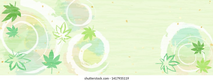 Summer Japanese background illustration Fresh green maple floating on water