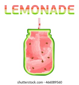 Summer jar of watelmelon lemonade. Vector illustration