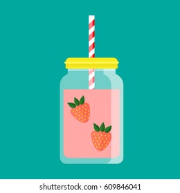 Juice Strawberry Fruit Beverage Jar Straw Stock Vector (Royalty Free ...