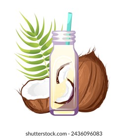 Summer juice, smoothie, cocktail. Coconut milk. Vector illustration.