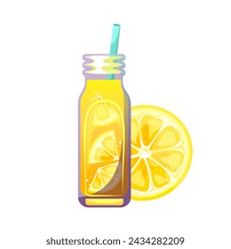 Summer juice, smoothie, cocktail. Healthy smoothie with lemon. Organic detox juice, fresh fruit smoothie. Vector illustration.