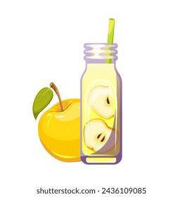 Summer juice, smoothie, cocktail. Healthy smoothie with apple. Organic detox juice, fruit smoothie. Vector illustration.