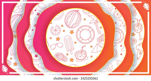 Summer juicy abstract vector background design with icons. Quality vector illustration for poster, banner, flyer, website or greeting card