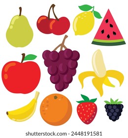 Summer juicy delicious fruits vector cartoon illustration