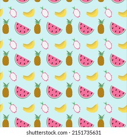 Summer juicy fruit seamless pattern. Perfect for textiles, backgrounds, packaging, wallpaper. Flat vector illustration