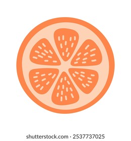 Summer juicy half of orange. Hand drawn cartoon fruit illustration.