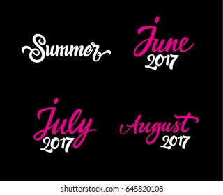 Summer June July August lettering set