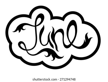 Summer June month hand drawn lettering isolated on white. Season logo.