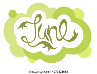 Summer June month hand drawn lettering isolated on white. Green logo.