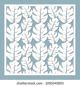 Summer jungle foliage greeting card. Palm leaves laser cut illustration.