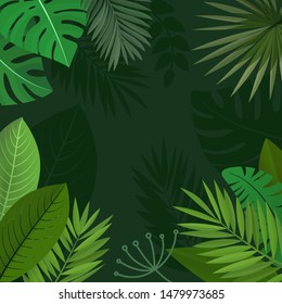 Summer jungle green leaves vector background