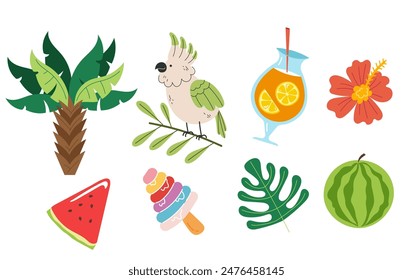 Summer jungle vacation leaf sticker isolated set concept. Vector graphic design illustration